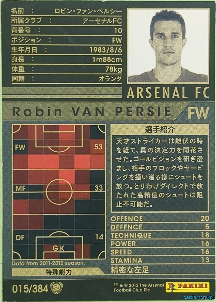 Panini WCCF Football WCCF/2011-2012-015/384 N Robin VAN PERSIE Trading Card EX