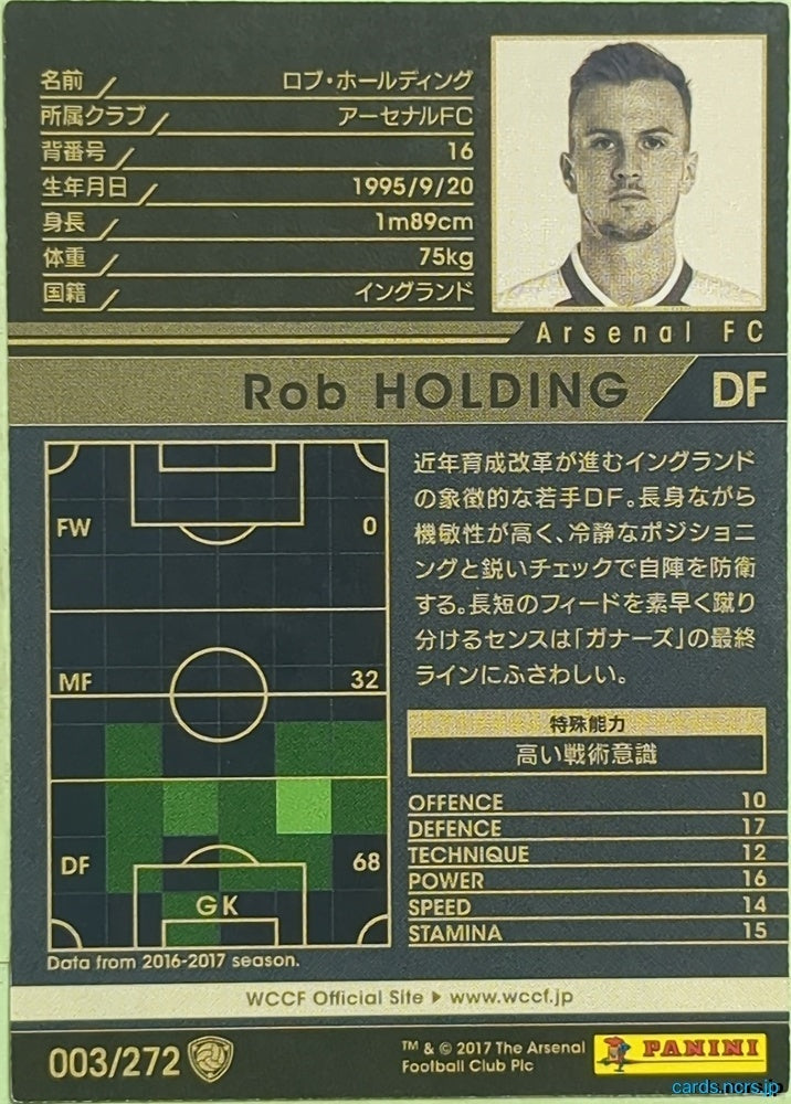 Panini WCCF Football WCCF/2017-2018-003/272 N Rob Holding Trading Card EX