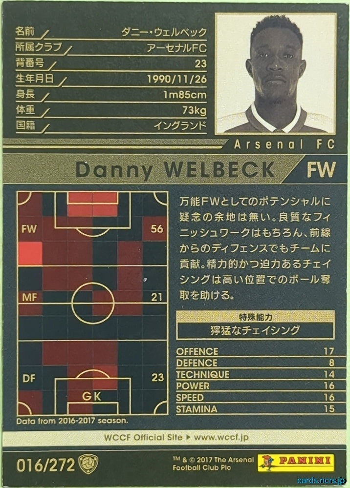 Panini WCCF Football WCCF/2017-2018-016/272 N Danny Welbeck Trading Card EX