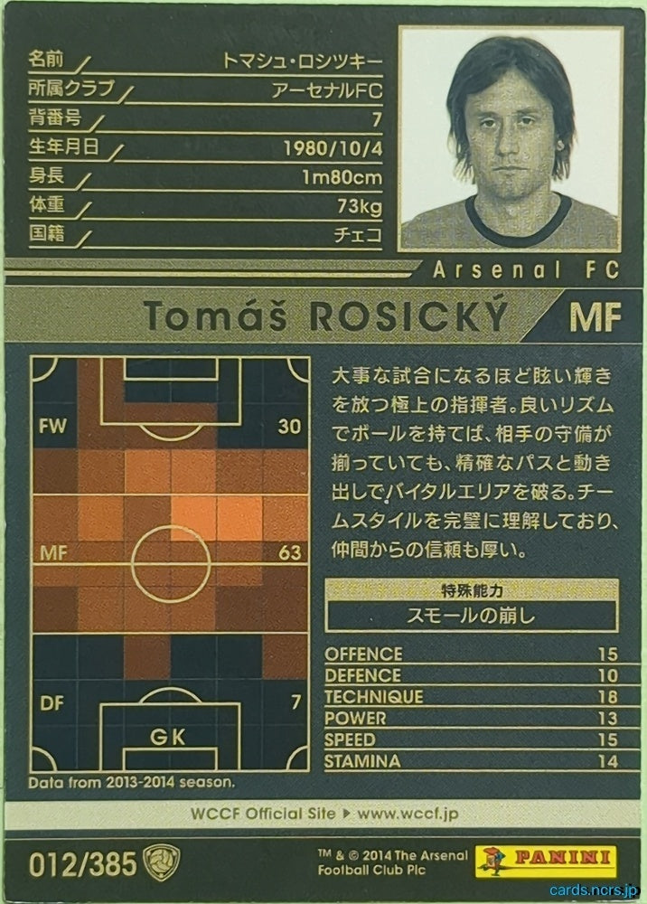 Panini WCCF Football WCCF/2013-2014-012/385 N Tomáš ROSICKÝ Trading Card EX
