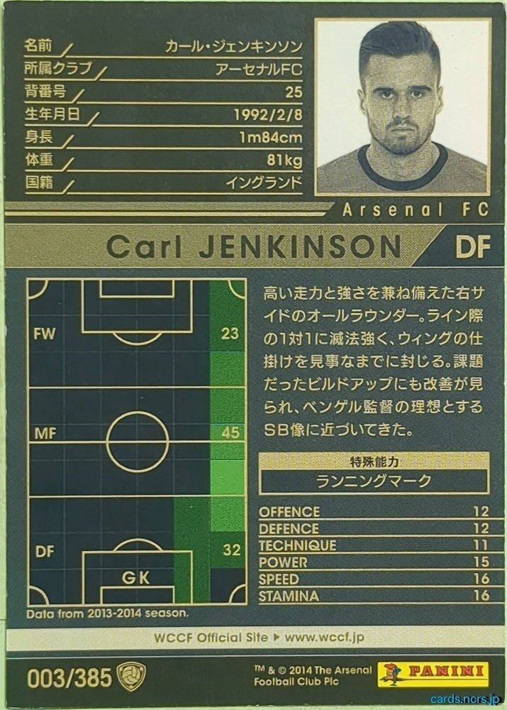 Panini WCCF Football WCCF/2013-2014-003/385 N Carl Jenkinson Trading Card EX