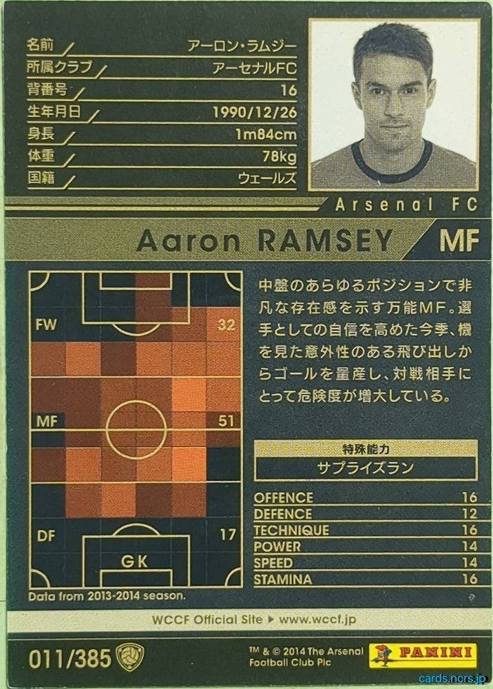 Panini WCCF Football WCCF/2013-2014-011/385 N Aaron Ramsey Trading Card EX