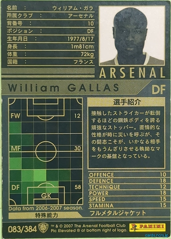 Panini WCCF Football WCCF/2006-2007-083/384 N William Gallas Trading Card EX