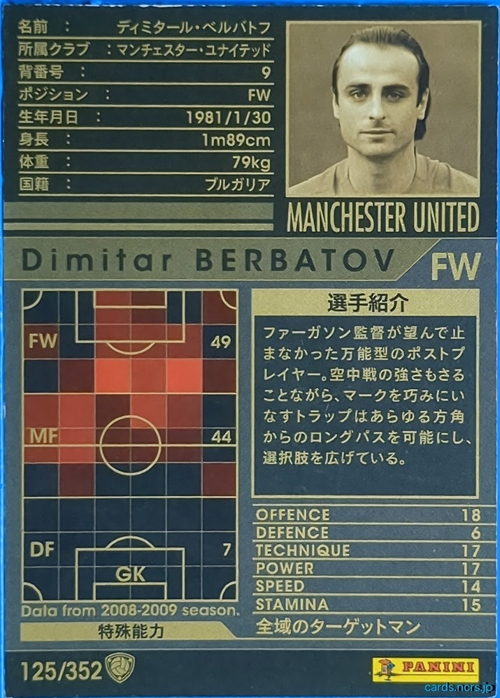 Panini WCCF Football WCCF/2008-2009-125/352 N Dimitar Berbatov Trading Card EX