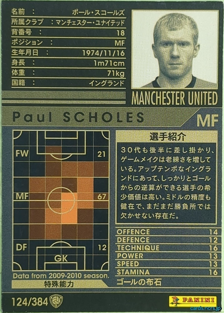 Panini WCCF Football WCCF/2009-2010-124/384 N Paul Scholes Trading Card EX