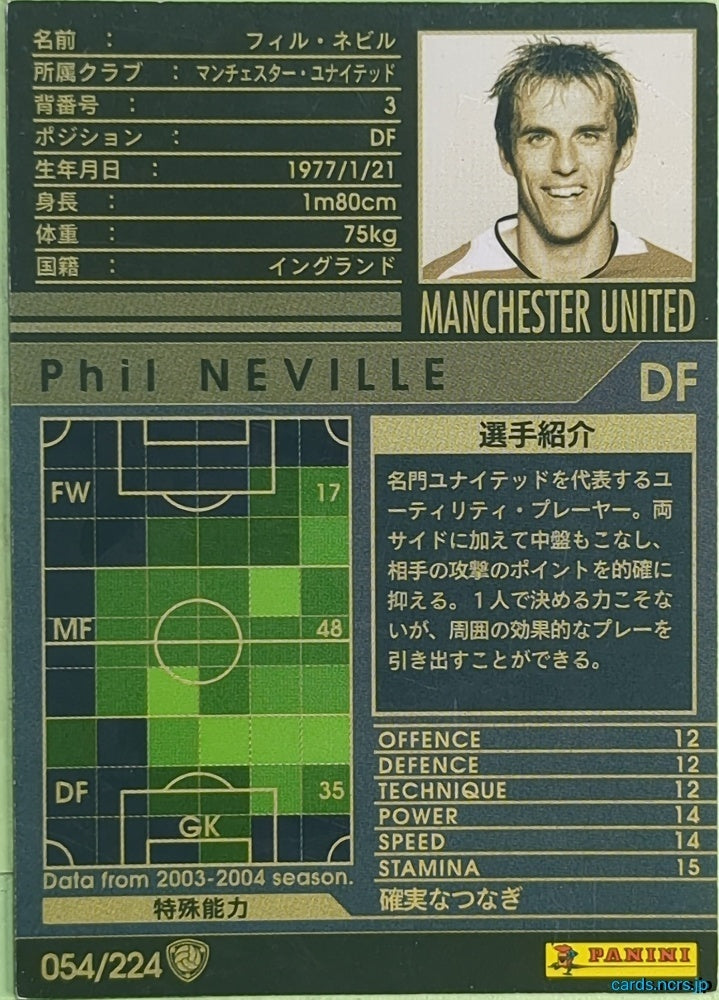Panini WCCF Football WCCF/2004-2005-054/224 N Phil Neville Trading Card EX