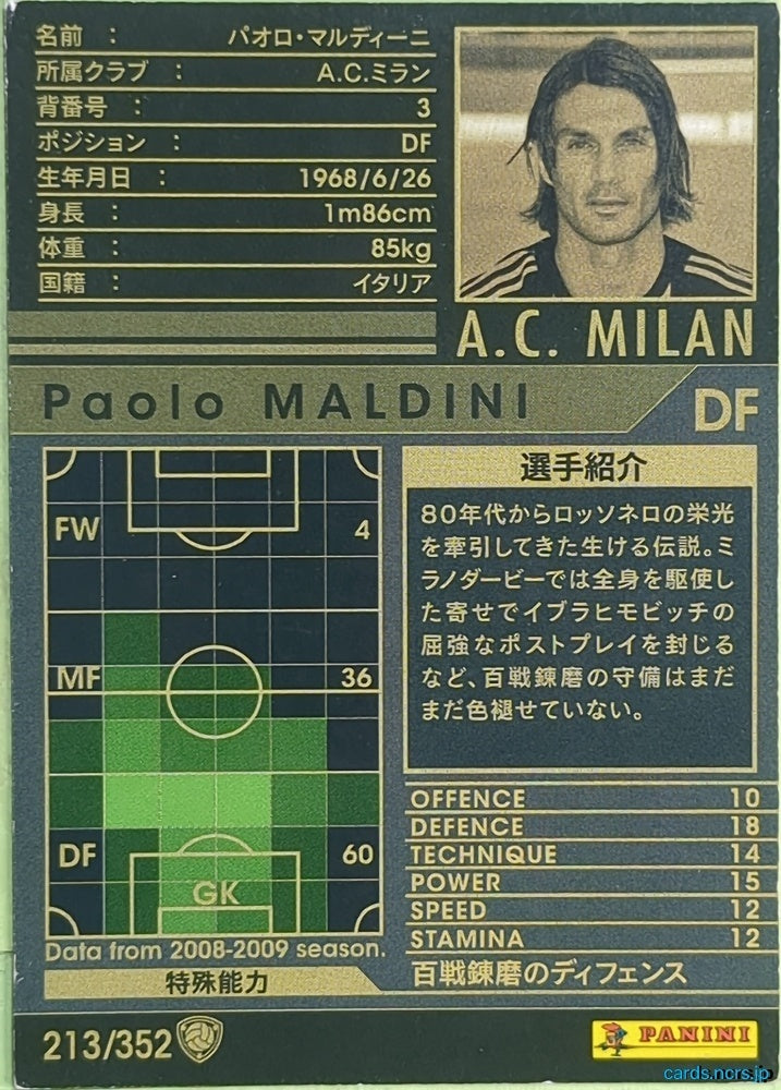 Panini WCCF Football WCCF/2003-2009-213/352 N Paolo Maldini Trading Card EX