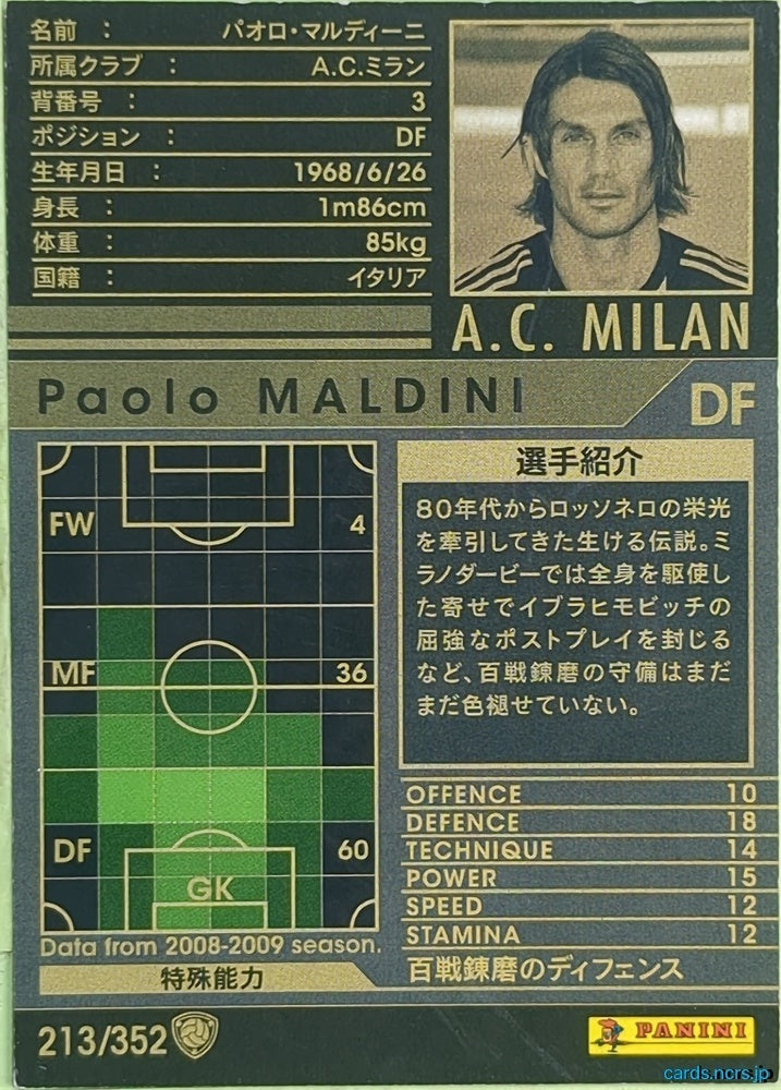 Panini WCCF Football WCCF/2008-2009-213/352 N Paolo Maldini Trading Card EX