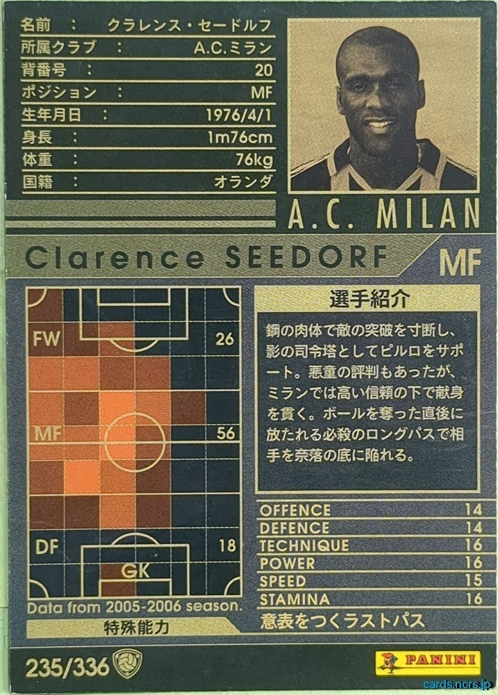 Panini WCCF Football WCCF/2005-2006-235/336 N Clarence Seedorf Trading Card EX