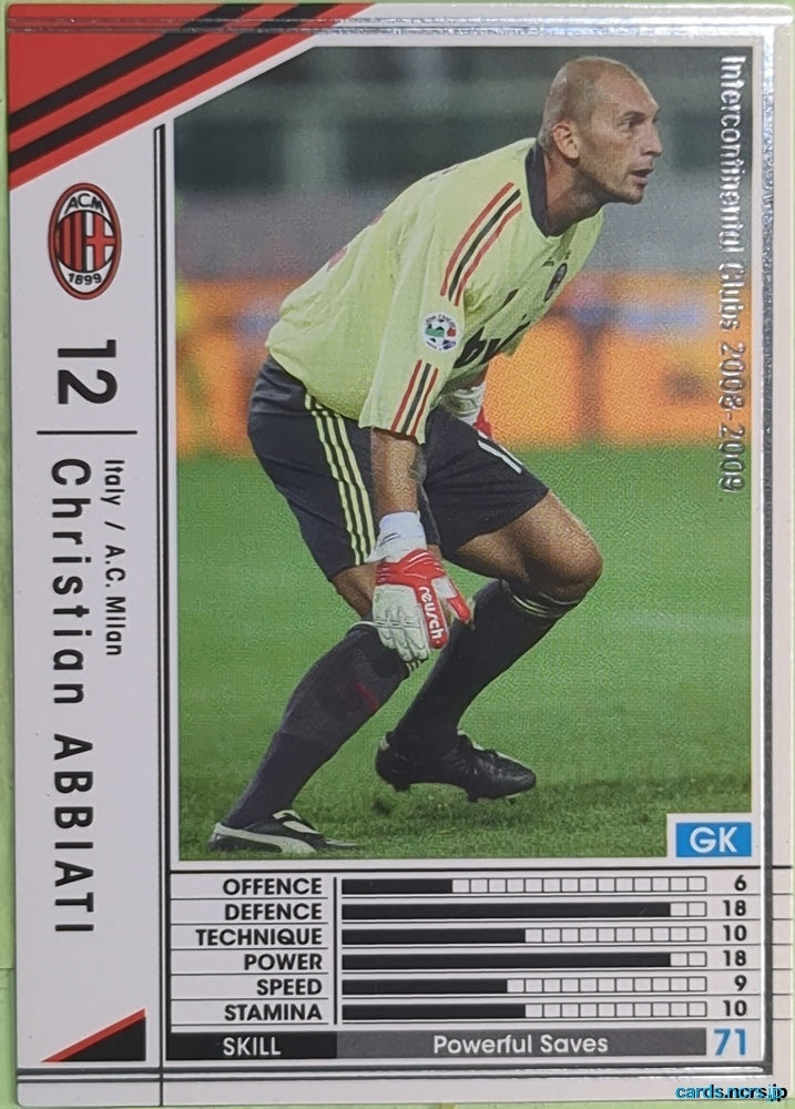Panini WCCF Football WCCF/2008-2009-209/352 N Christian Abbiati Trading Card EX