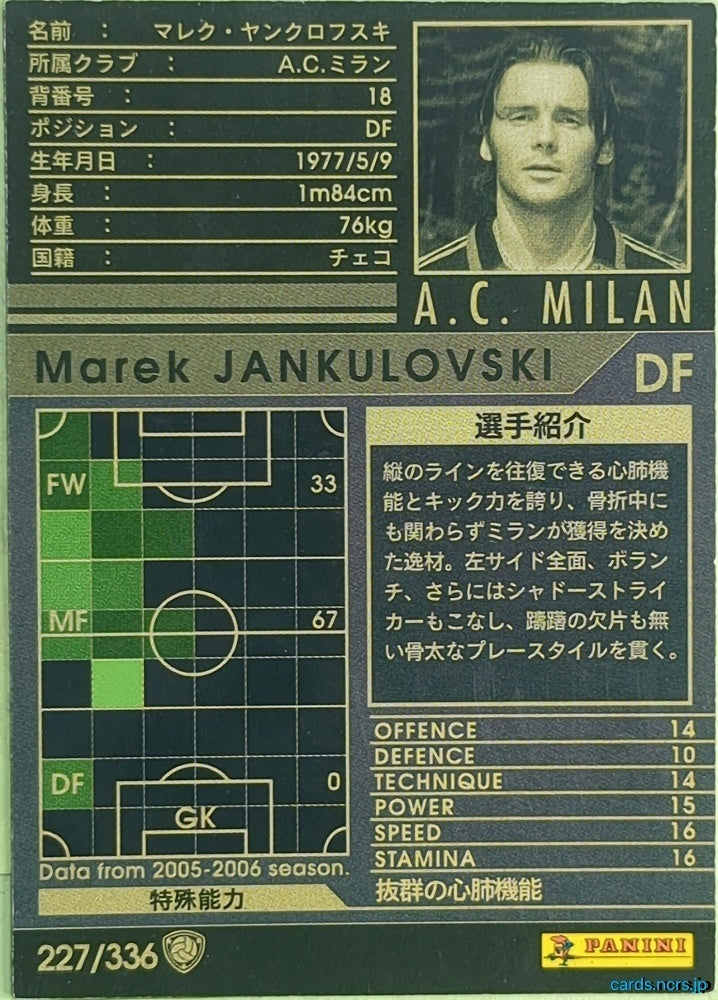 Panini WCCF Football WCCF/2005-2006-227/336 N Marek Jankulovski Trading Card EX
