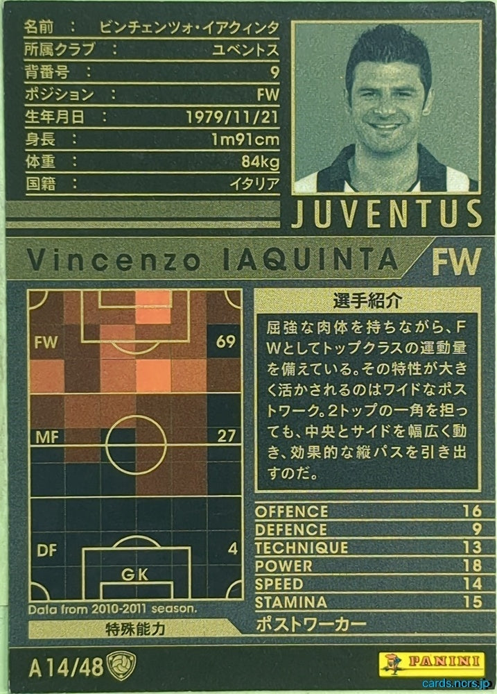Panini WCCF Football WCCF/2010-2011-A14/48 Vincenzo Iaquinta Trading Card EX