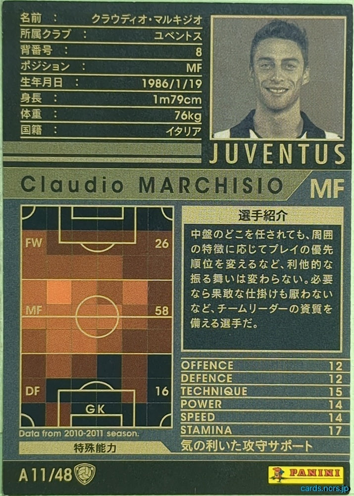 Panini WCCF Football WCCF/2010-2011-A11/48 N Claudio MARCHISIO Trading Card EX