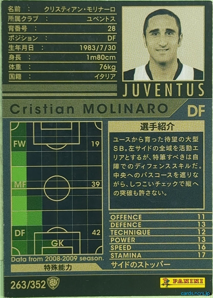 Panini WCCF Football WCCF/2008-2009-263/352 Cristian Molinaro Trading Card EX