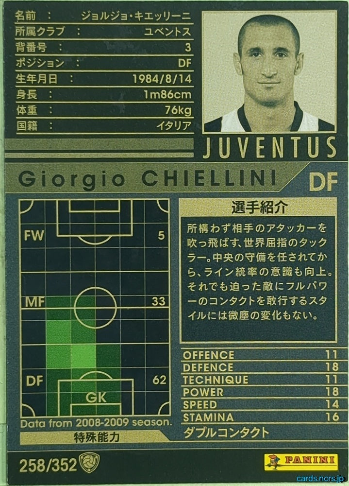 Panini WCCF Football WCCF/2008-2009-258/352 N Giorgio Chiellini Trading Card EX