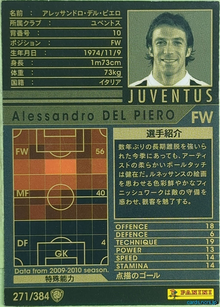Panini WCCF Football WCCF/2009-2010-271/384 N Alessandro Del Piero Trading Card EX