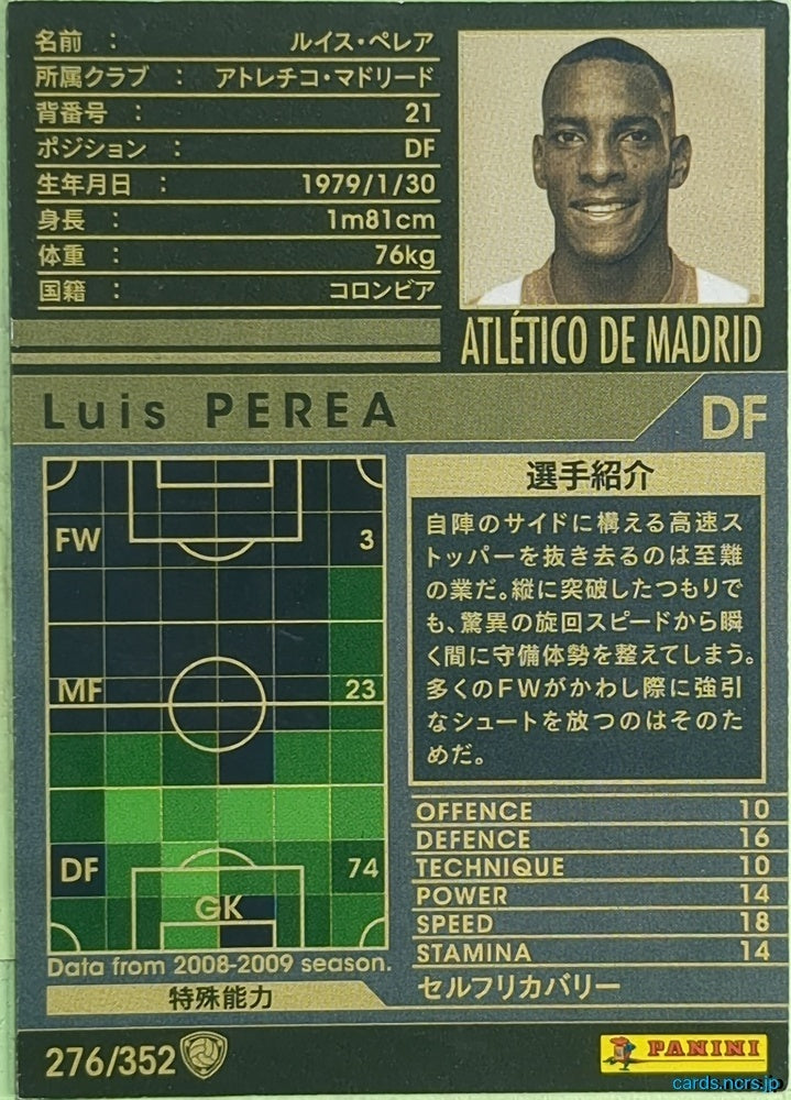Panini WCCF Football WCCF/2008-2009-276/352 N Luis Perea Trading Card EX