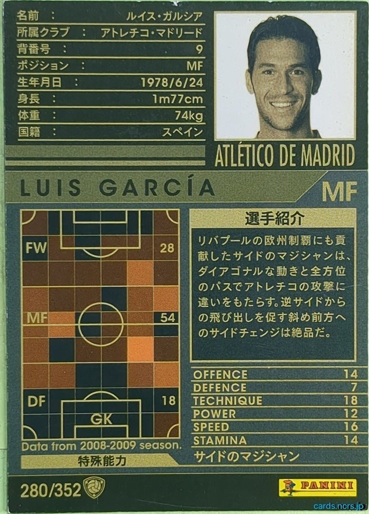 Panini WCCF Football WCCF/2008-2009-280/352 N Luis García Trading Card EX