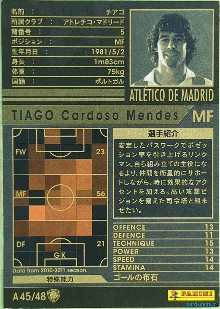 Panini WCCF Football WCCF/2010-2011-A45/48 N Tiago Cardoso Mendes Trading Card EX