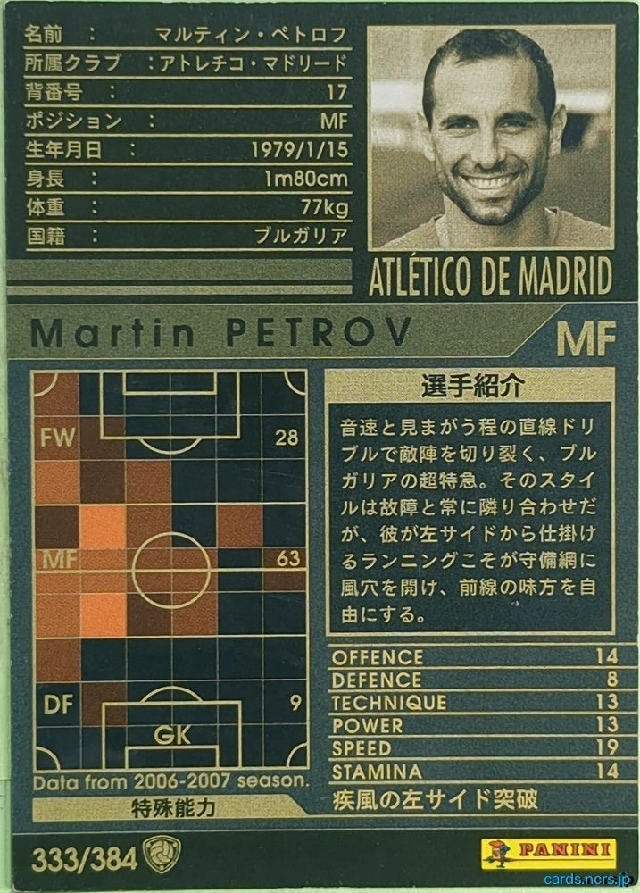 Panini WCCF Football WCCF/2006-2007-333/384 N Martin PETROV Trading Card EX