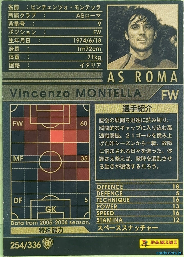 Panini WCCF Football WCCF/2005-2006-254/336 N Vincenzo Montella Trading Card EX