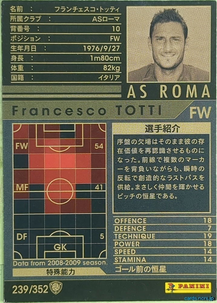 Panini WCCF Football WCCF/2008-2009-239/352 N Francesco TOTTI Trading Card EX