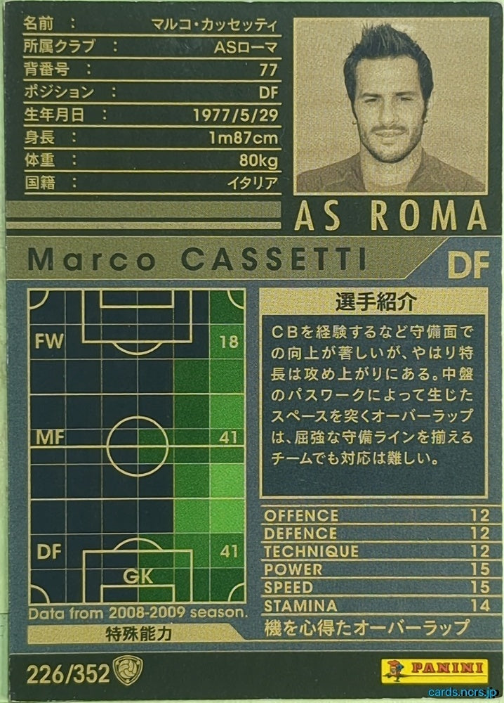 Panini WCCF Football WCCF/2005-2009-226/352 N Marco CASSETTI Trading Card EX