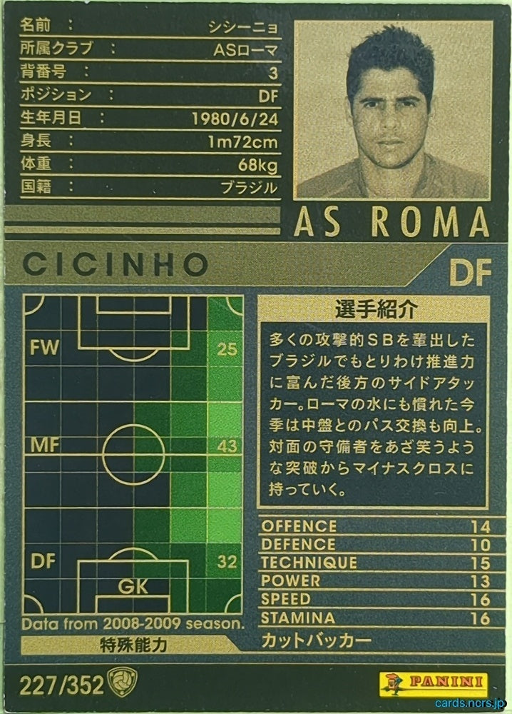 Panini WCCF Football WCCF/2008-2009-227/352 N Cicinho Trading Card EX