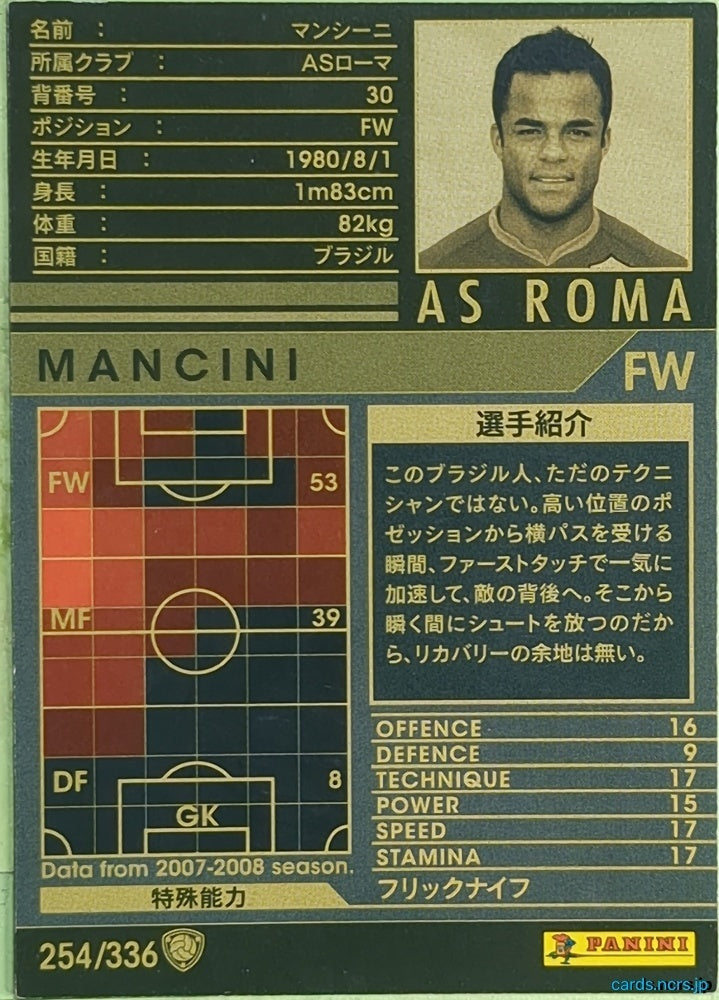 Panini WCCF Football WCCF/2007-2008-254/336 N Mancini Trading Card EX