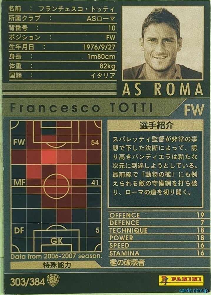 Panini WCCF Football WCCF/2006-2007-303/384 N Francesco TOTTI Trading Card EX
