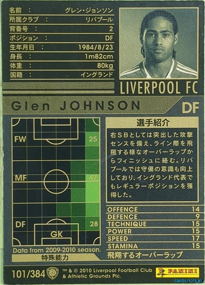 Panini WCCF Football WCCF/2009-2010-101/384 N Glen Johnson Trading Card EX