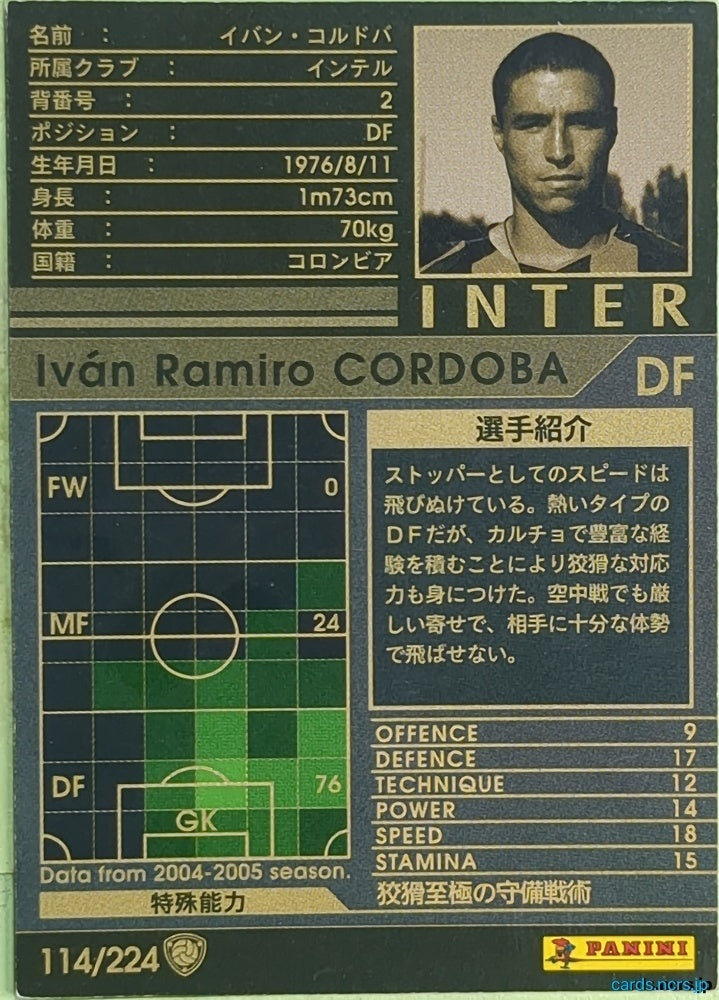 Panini WCCF Football WCCF/2004-2005-114/224 N Ivan CORDOBA Trading Card EX