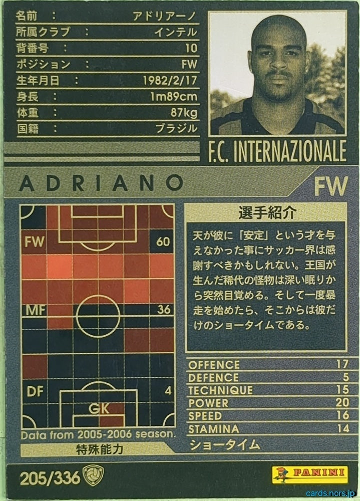 Panini WCCF Football WCCF/2005-2006-205/336 N Adriano Trading Card EX