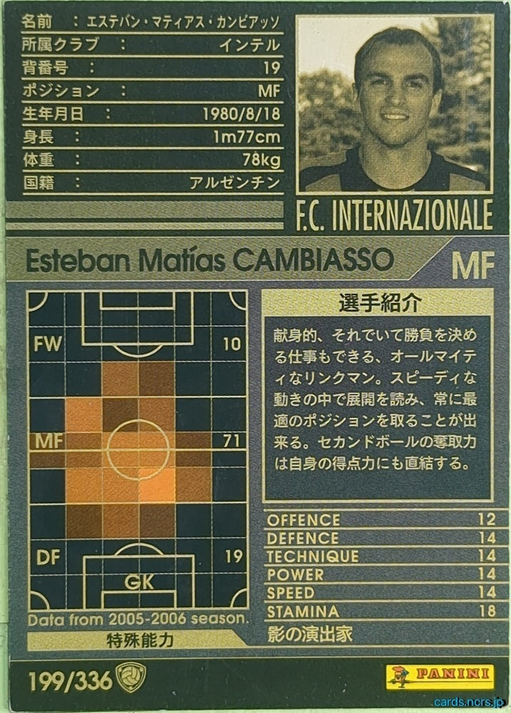Panini WCCF Football WCCF/2005-2006-199/336 N Esteban Matias Cambiasso Trading Card EX