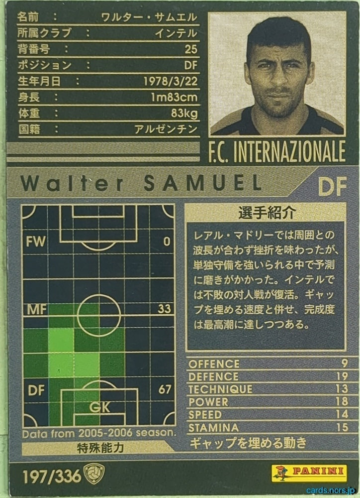 Panini WCCF Football WCCF/2005-2006-197/336 N Walter SAMUEL Trading Card EX