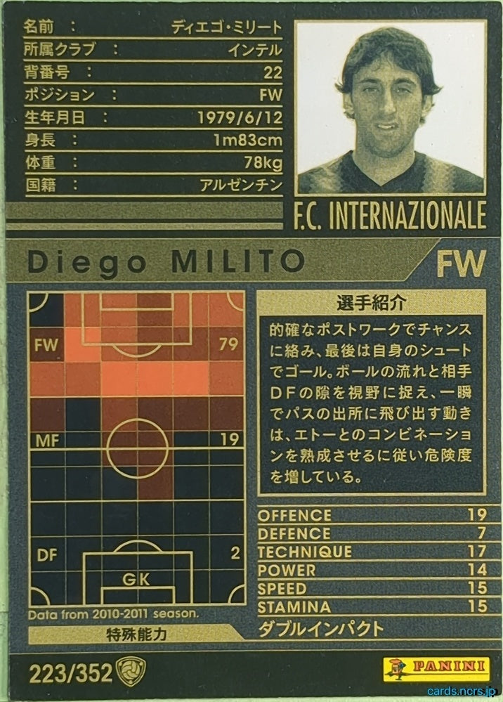 Panini WCCF Football WCCF/2010-2011-223/352 N Diego Milito Trading Card EX
