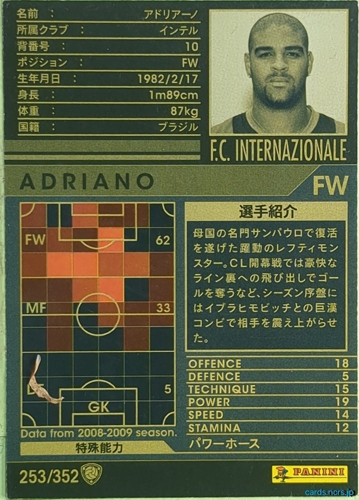 Panini WCCF Football WCCF/2008-2009-253/352 N Adriano Trading Card EX