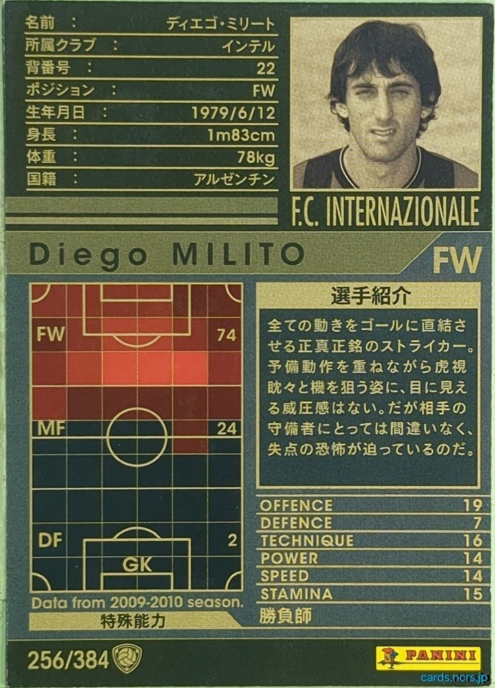 Panini WCCF Football WCCF/2009-2010-256/384 N Diego Milito Trading Card EX