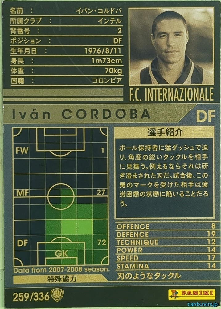 Panini WCCF Football WCCF/2007-2008-259/336 N Iván CORDOBA Trading Card EX