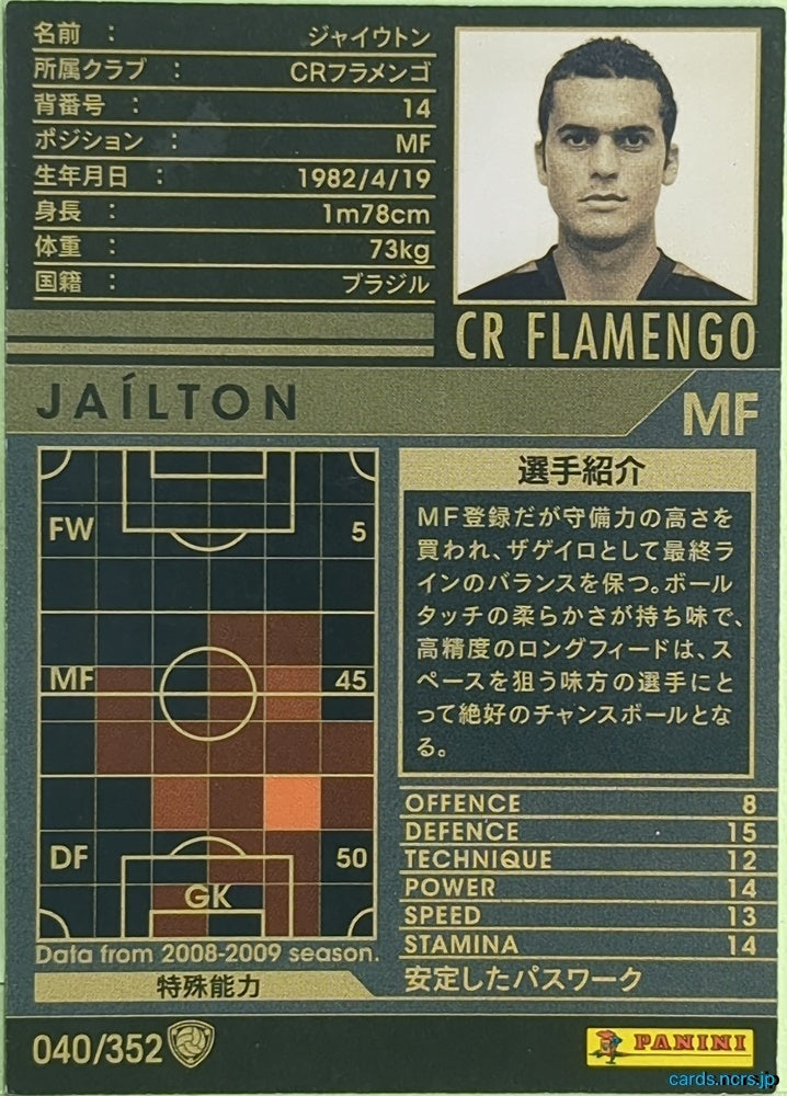 Panini WCCF Football WCCF/2008-2009-040/352 N Jailton Trading Card EX