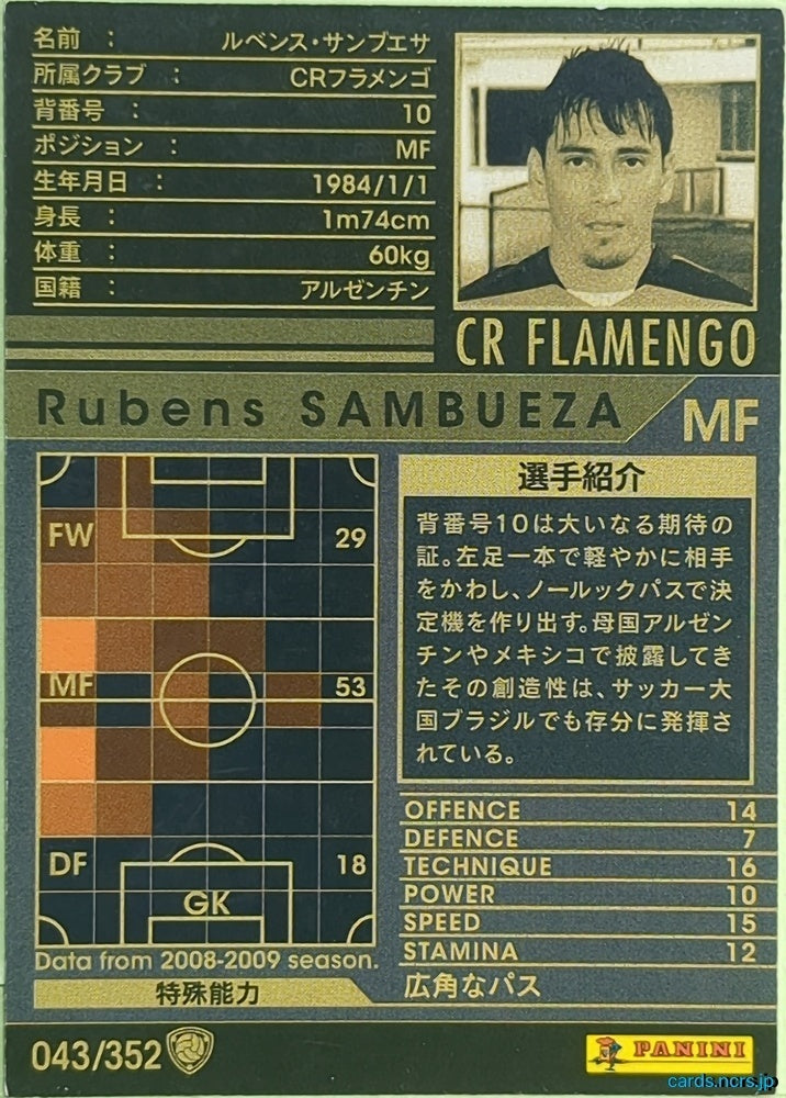 Panini WCCF Football WCCF/2008-2009-043/352 N Rubens SAMBUEZA Trading Card EX