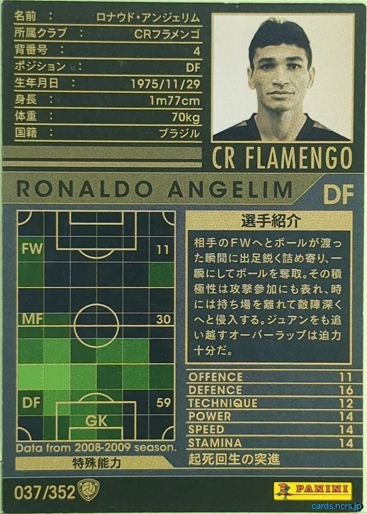Panini WCCF Football WCCF/2008-2009-037/352 N RONALDO ANGELIM Trading Card EX