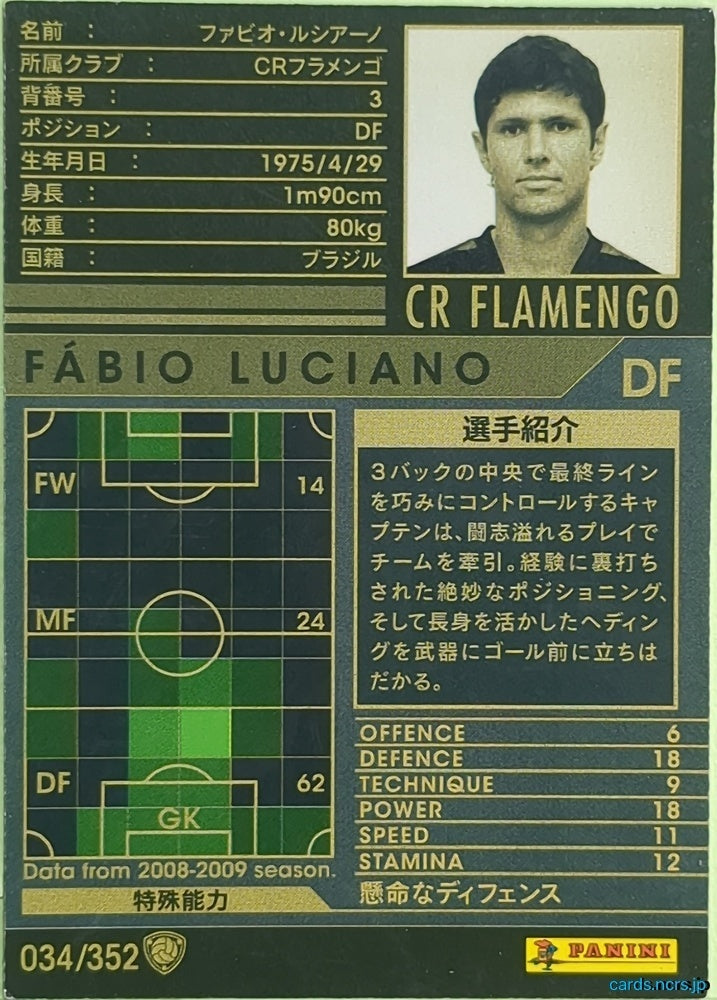 Panini WCCF Football WCCF/2008-2009-034/352 N Fabio Luciano Trading Card EX
