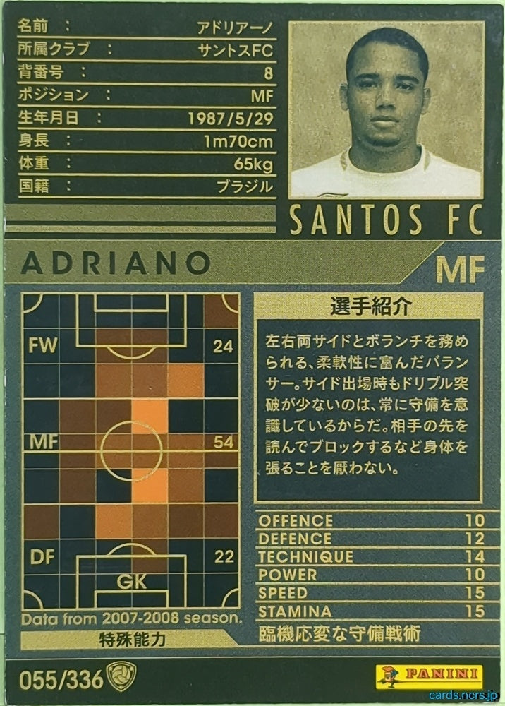 Panini WCCF Football WCCF/2007-2008-055/336 N Adriano Trading Card EX