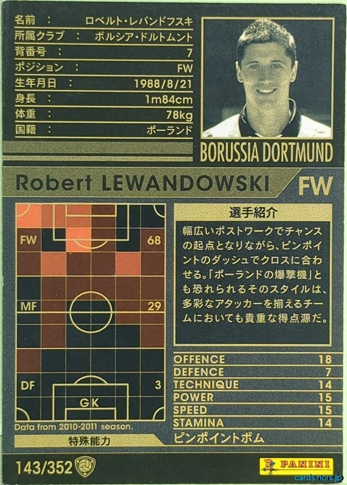 Panini WCCF Football WCCF/2010-2011-143/352 N Robert Lewandowski Trading Card EX