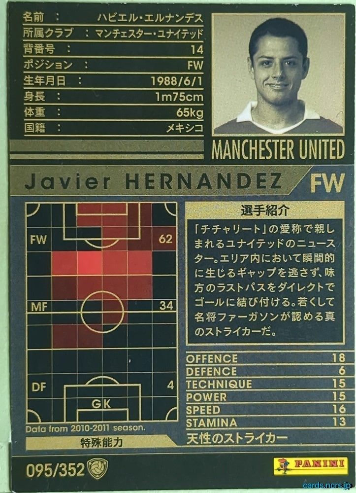 Panini WCCF Football WCCF/2010-2011-095/352 N Javier Hernandez Trading Card EX
