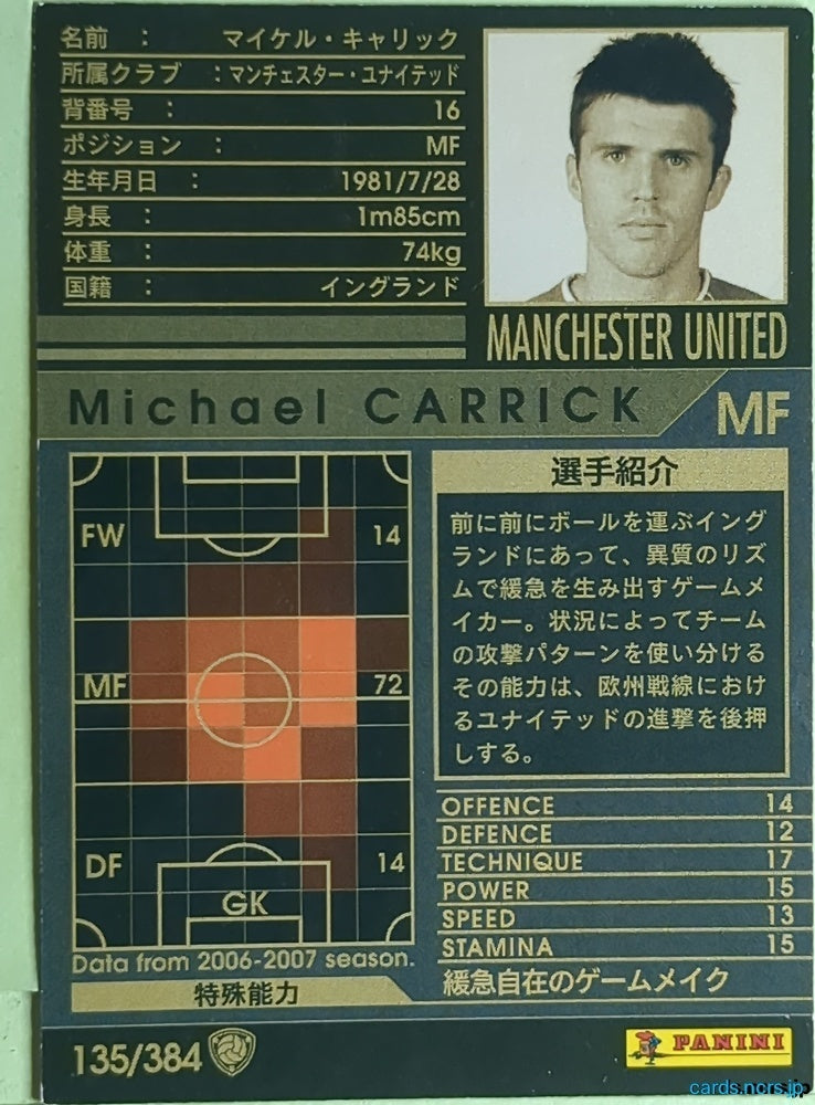 Panini WCCF Football WCCF/2006-2007-135/384 N Michael Carrick Trading Card EX