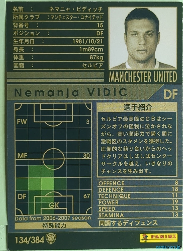Panini WCCF Football WCCF/2006-2007-134/384 N Nemanja Vidic Trading Card EX