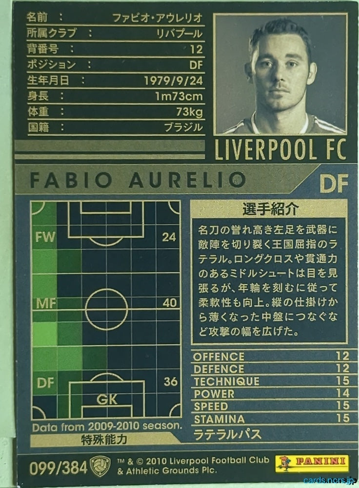 Panini WCCF Football WCCF/2009-2010-099/384 N Fabio Aurelio Trading Card EX