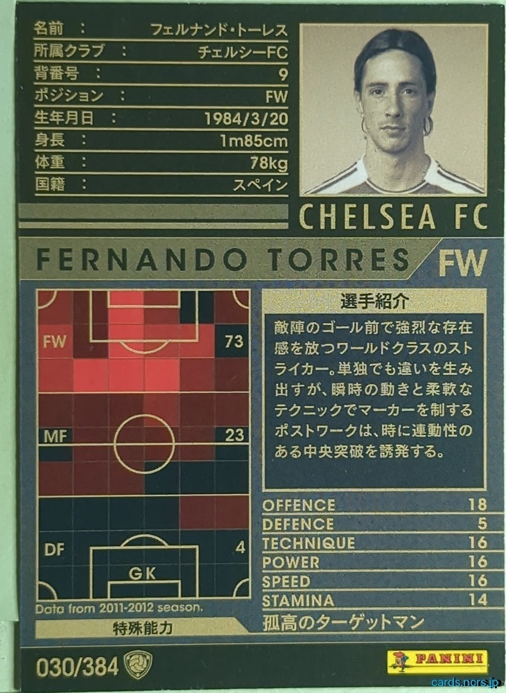 Panini WCCF Football WCCF/2011-2012-030/384 N FERNANDO TORRES Trading Card EX